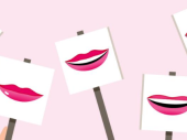 Illustratie van monden op witte bordjes met een roze achtergrond