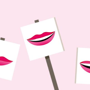 Illustratie van monden op witte bordjes met een roze achtergrond