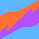 Illustratie van 2 armen die over elkaar schuiven in oranje en paars met blauwe achtergrond