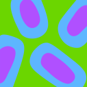 Illustratie van afgeronde ovalen in paars en blauw met groene achtergrond
