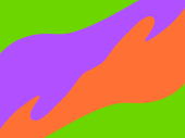 Illustratie van 2 armen die over elkaar schuiven in oranje en paars met groene achtergrond