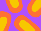 Illustratie van afgeronde ovalen in geel en oranje met paarse achtergrond