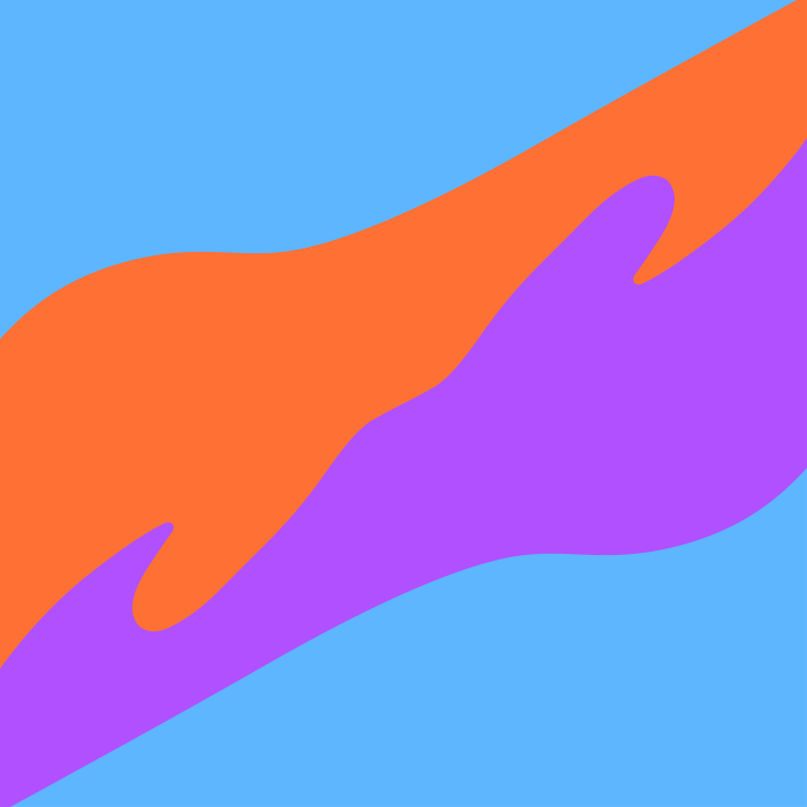 Illustratie van 2 armen die over elkaar schuiven in oranje en paars met blauwe achtergrond