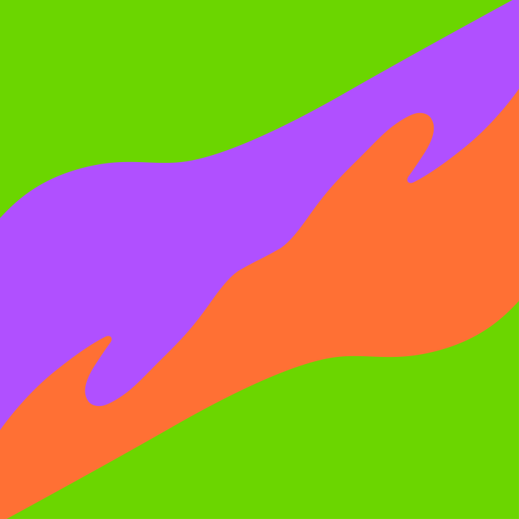 Illustratie van 2 armen die over elkaar schuiven in oranje en paars met groene achtergrond