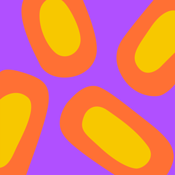 Illustratie van afgeronde ovalen in geel en oranje met paarse achtergrond