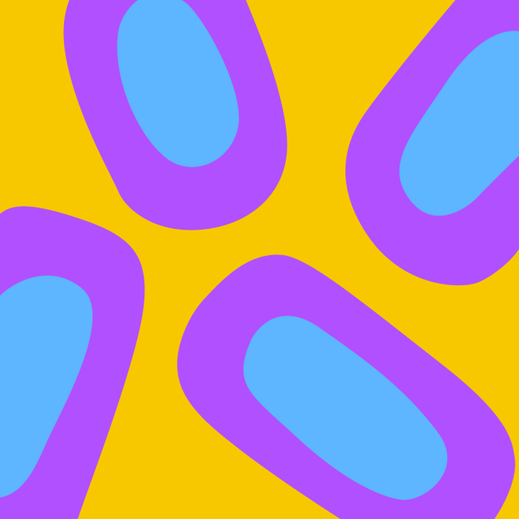 Illustratie van afgeronde ovalen in paars en blauw met gele achtergrond