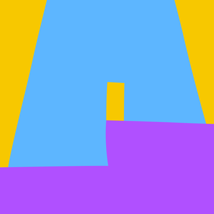 Illustratie van een A op blokken in paars, geel en blauw