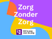 Illustratie met verschillende kleuren en de tekst "Zorg zonder zorg" in het midden.