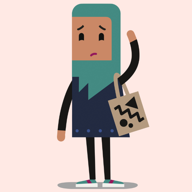 Illustratie van vrouw met tas die verdrietig kijkt