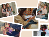 Compilatie van 5 foto's van zorgmedewerker Ellen door de jaren heen