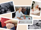 Compilatie van 5 foto's van vrouwelijke zorgmedewerker door de jaren heen