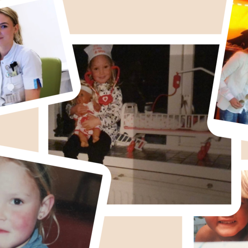 Compilatie van 5 foto's van vrouwelijke zorgmedewerker door de jaren heen