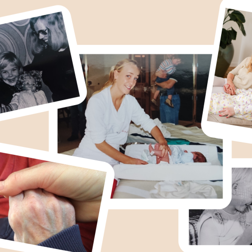 Compilatie van 5 foto's van vrouwelijke zorgmedewerker door de jaren heen